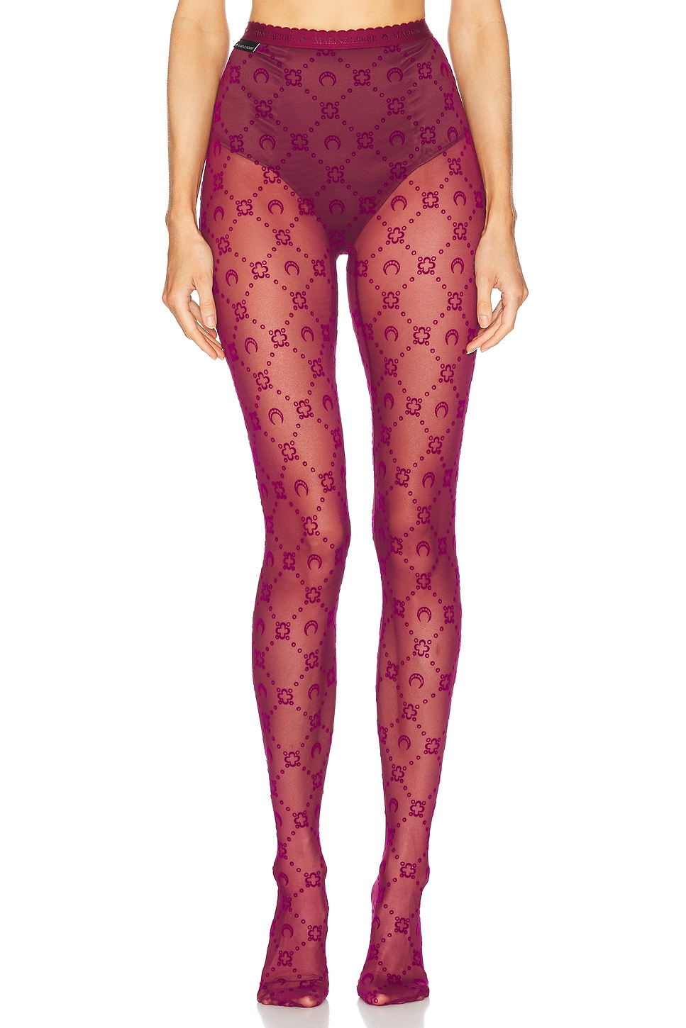 Moonogram Mesh Flock Tights in Purple