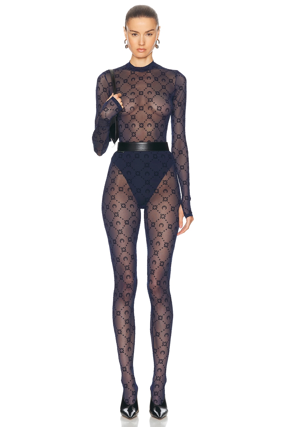 Shop Marine Serre Moonogram Mesh Flock Tights In Navy