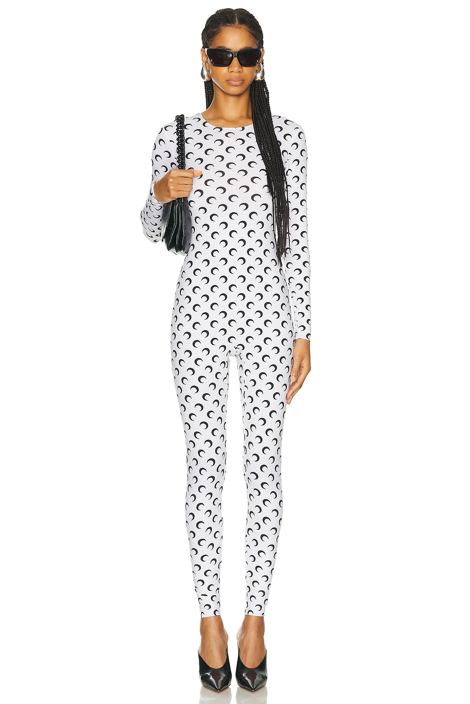Image 1 of Marine Serre Moon Printed Jersey Catsuit in Optical White