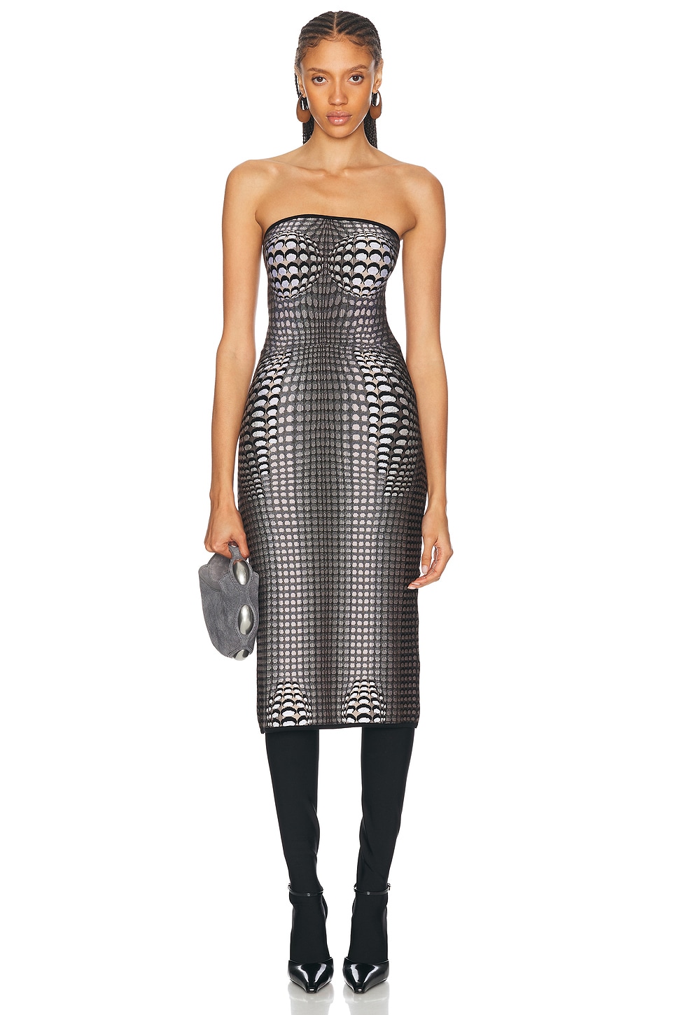 Moon Skin Jacquard Knit Tube Dress in Grey