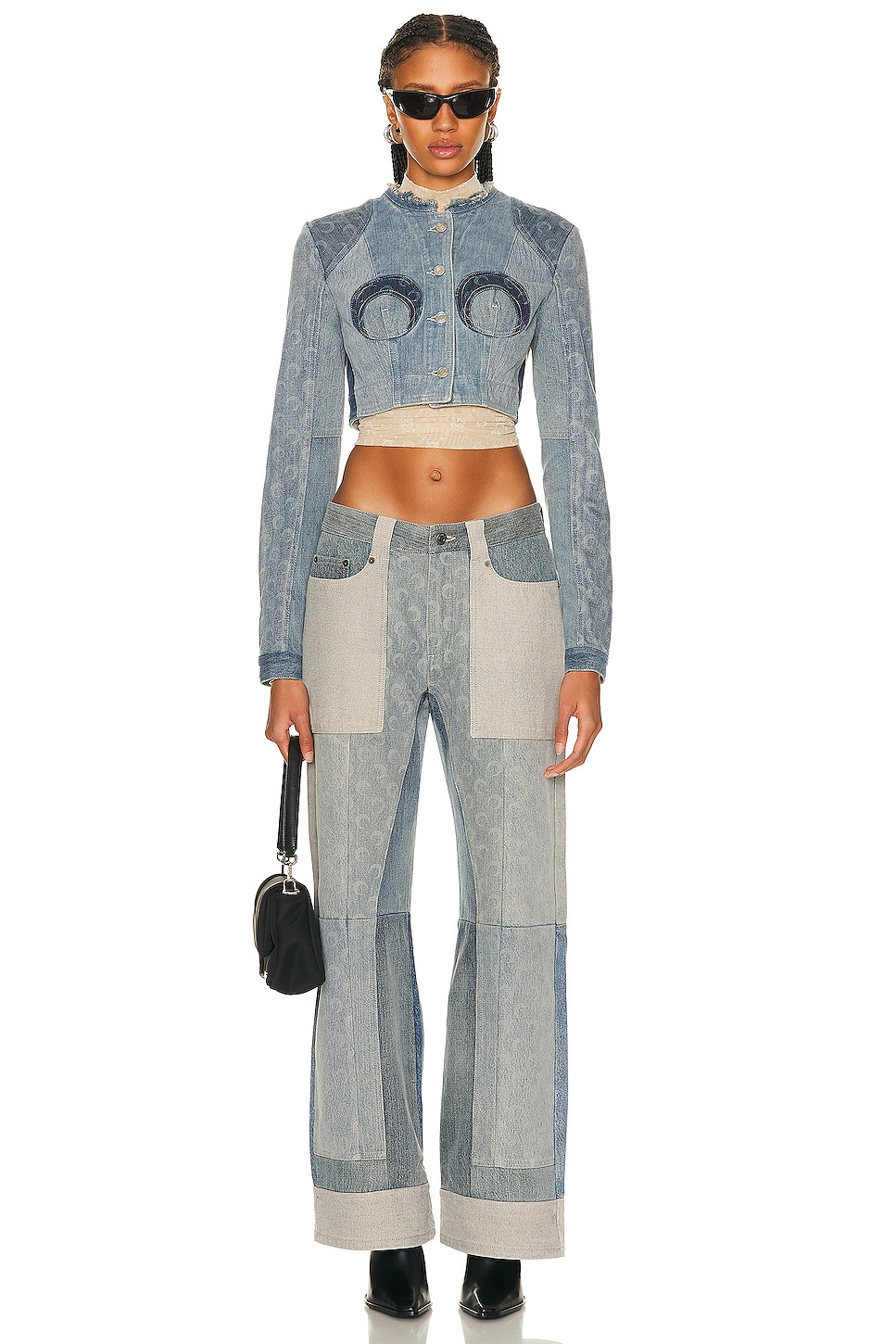 Marine Serre Regenerated Cropped Jacket in Denim | FWRD