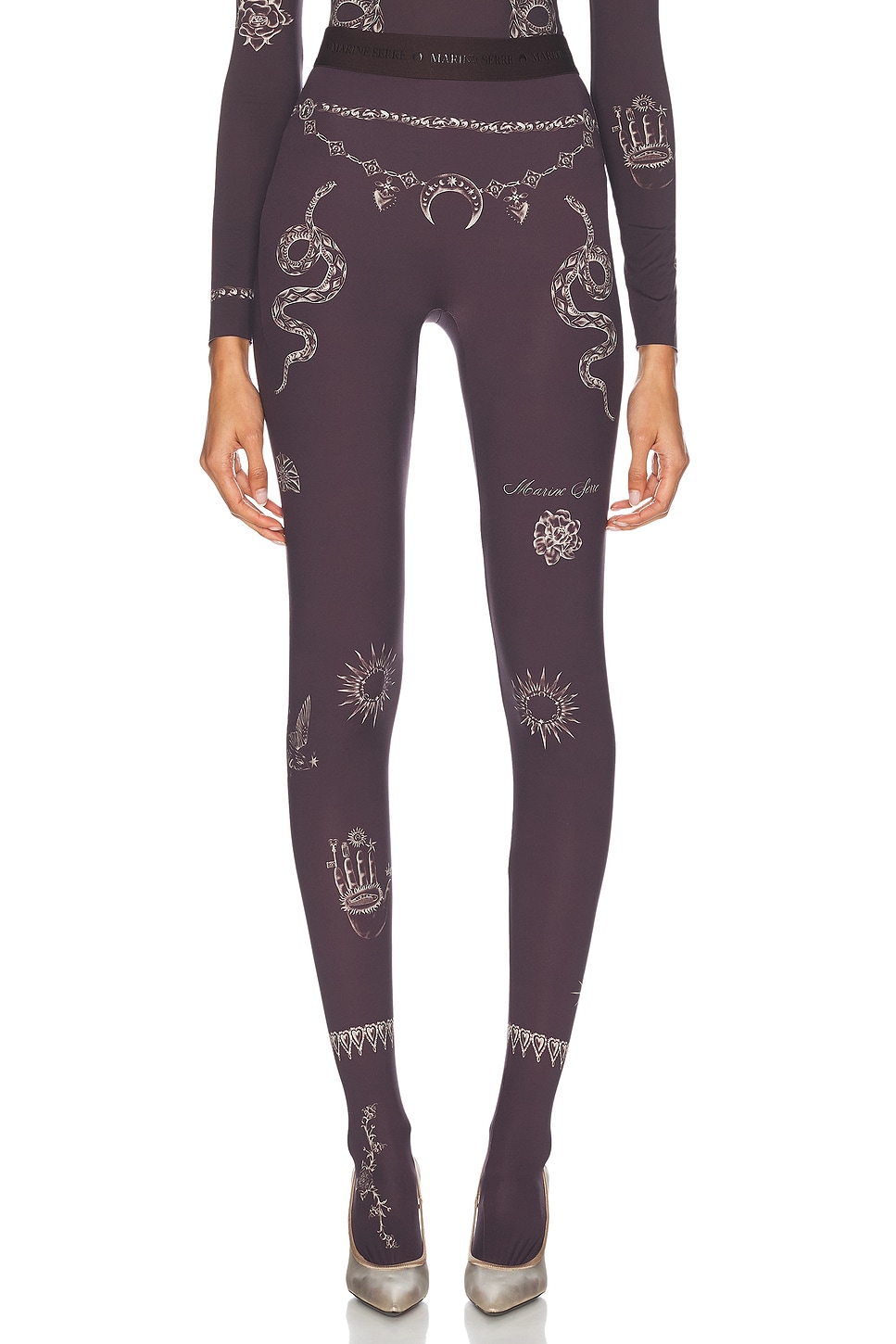 Tattoo Printed Jersey Legging in Brown