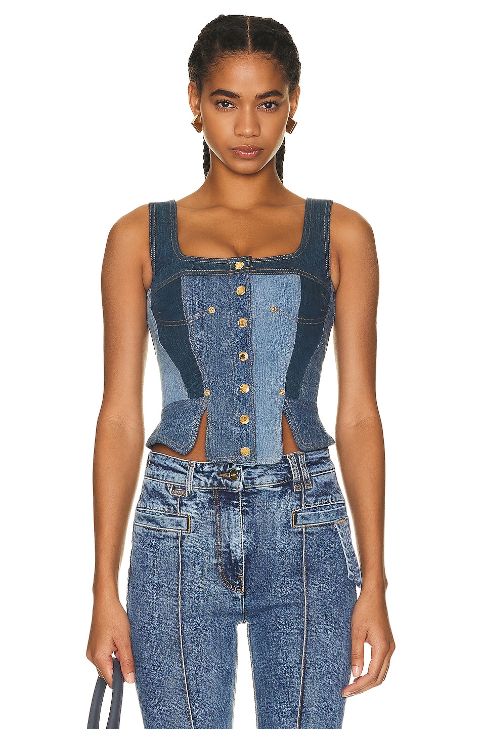 Marine Serre Bustier Top in Medium Blue | FWRD