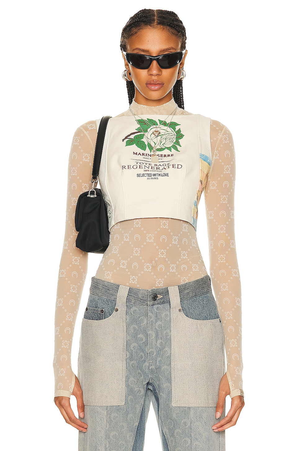 Image 1 of Marine Serre Regenerated Tote Bags Bustier Top in White