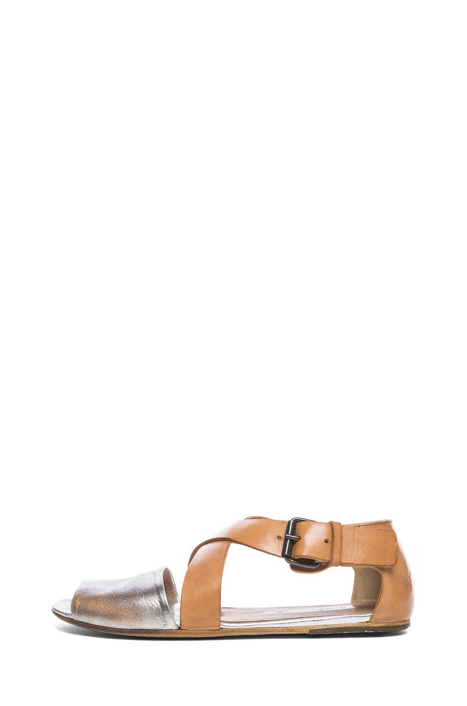 Image 1 of Marsell Leather Criss-Cross Sandals in Steel & Bronze