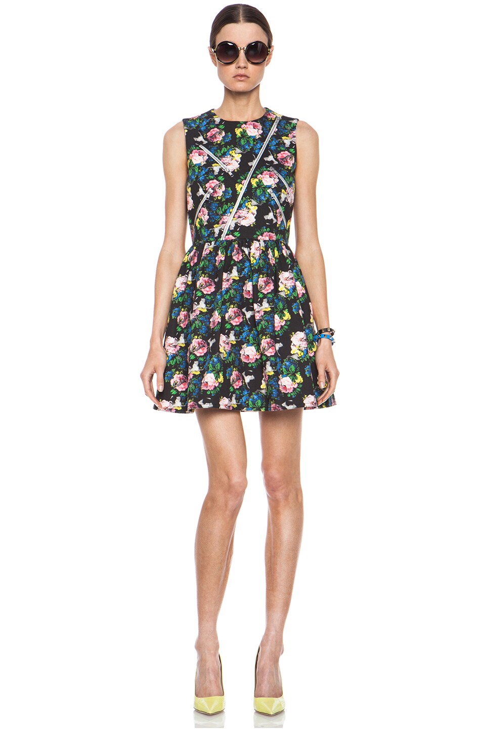 Image 1 of MSGM Floral Cotton Dress with Zippers in Black