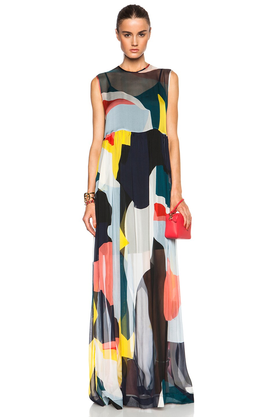 Image 1 of MSGM Abstract Face Print Long Dress in Multi