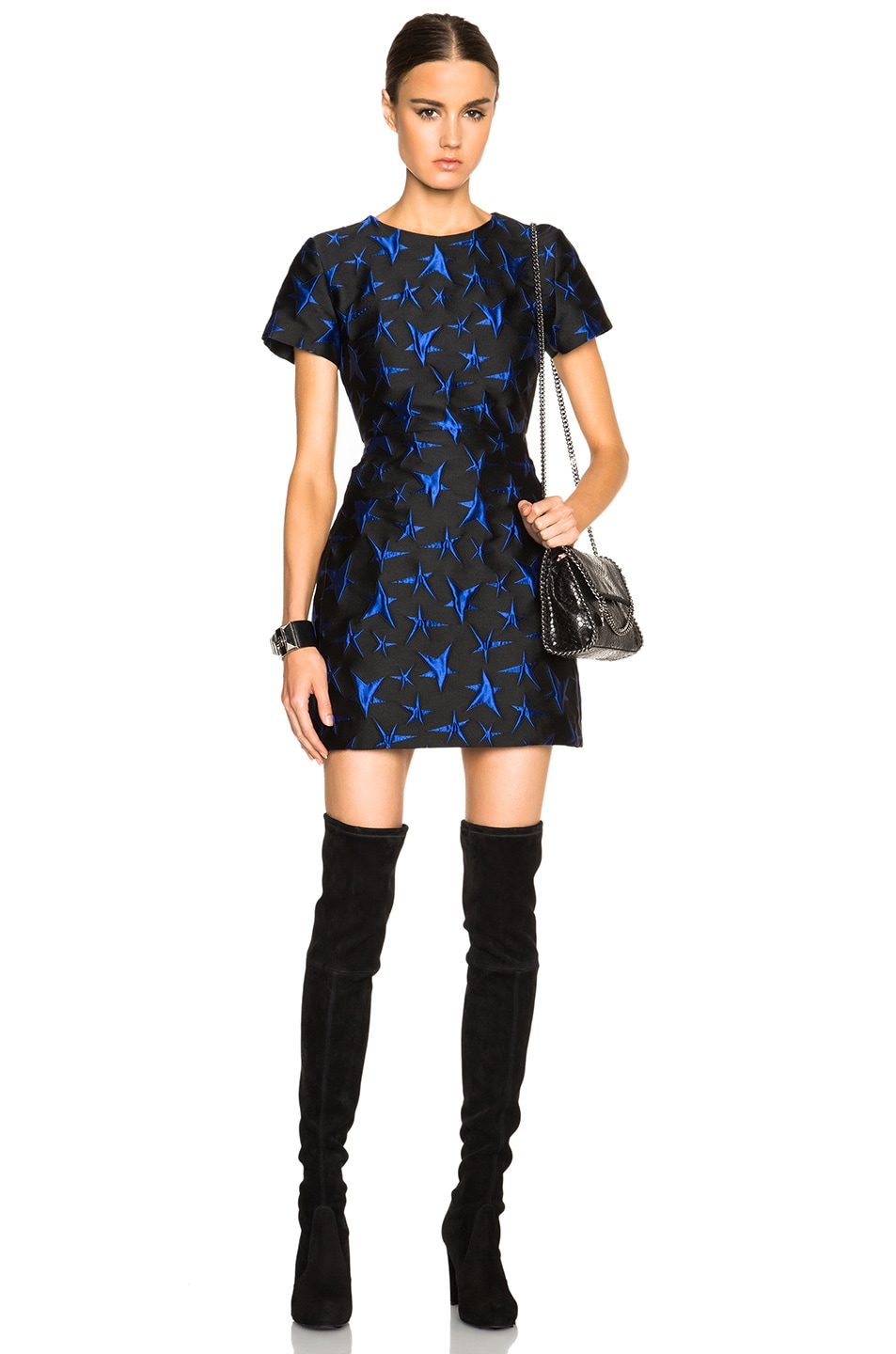 Image 1 of MSGM Jacquard Embossed Star Dress in Black & Blue