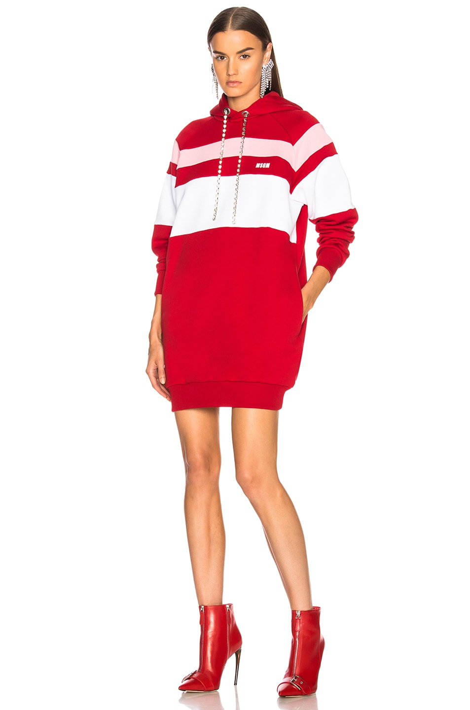 Image 1 of MSGM Sweatshirt Dress in Contrast White & Pink