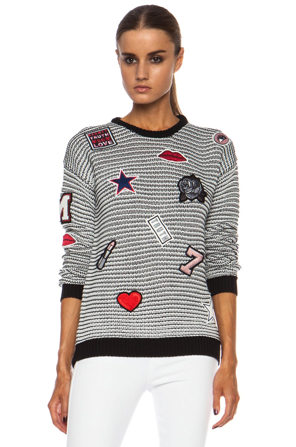 Image 1 of MSGM Patched Wool-Blend Pullover in Black & White