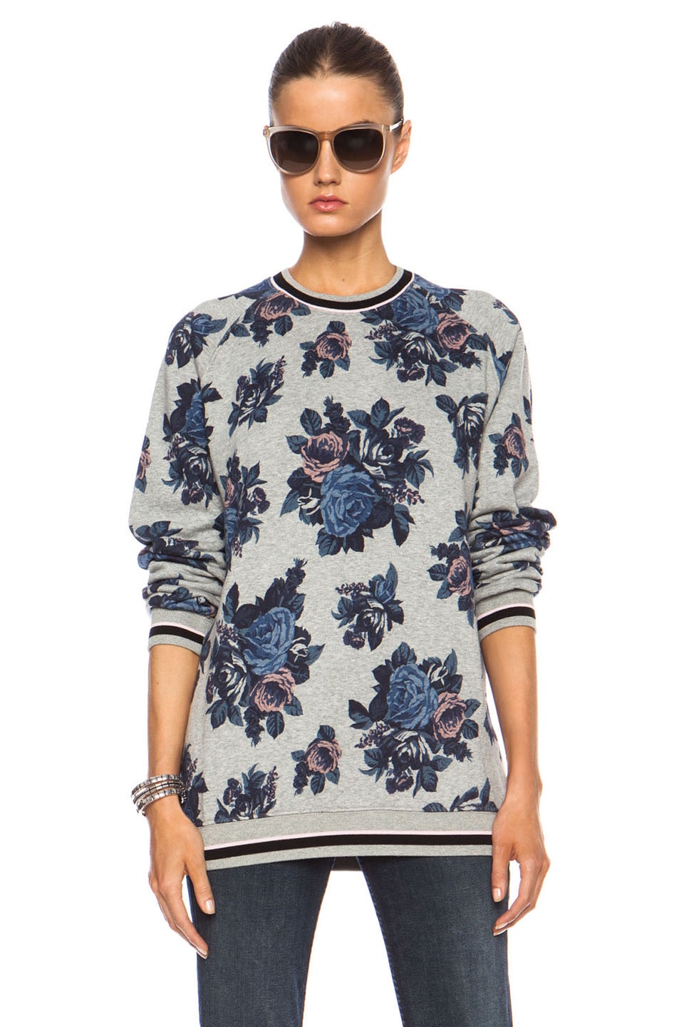 MSGM Floral Brocade Sweatshirt in Grey | FWRD
