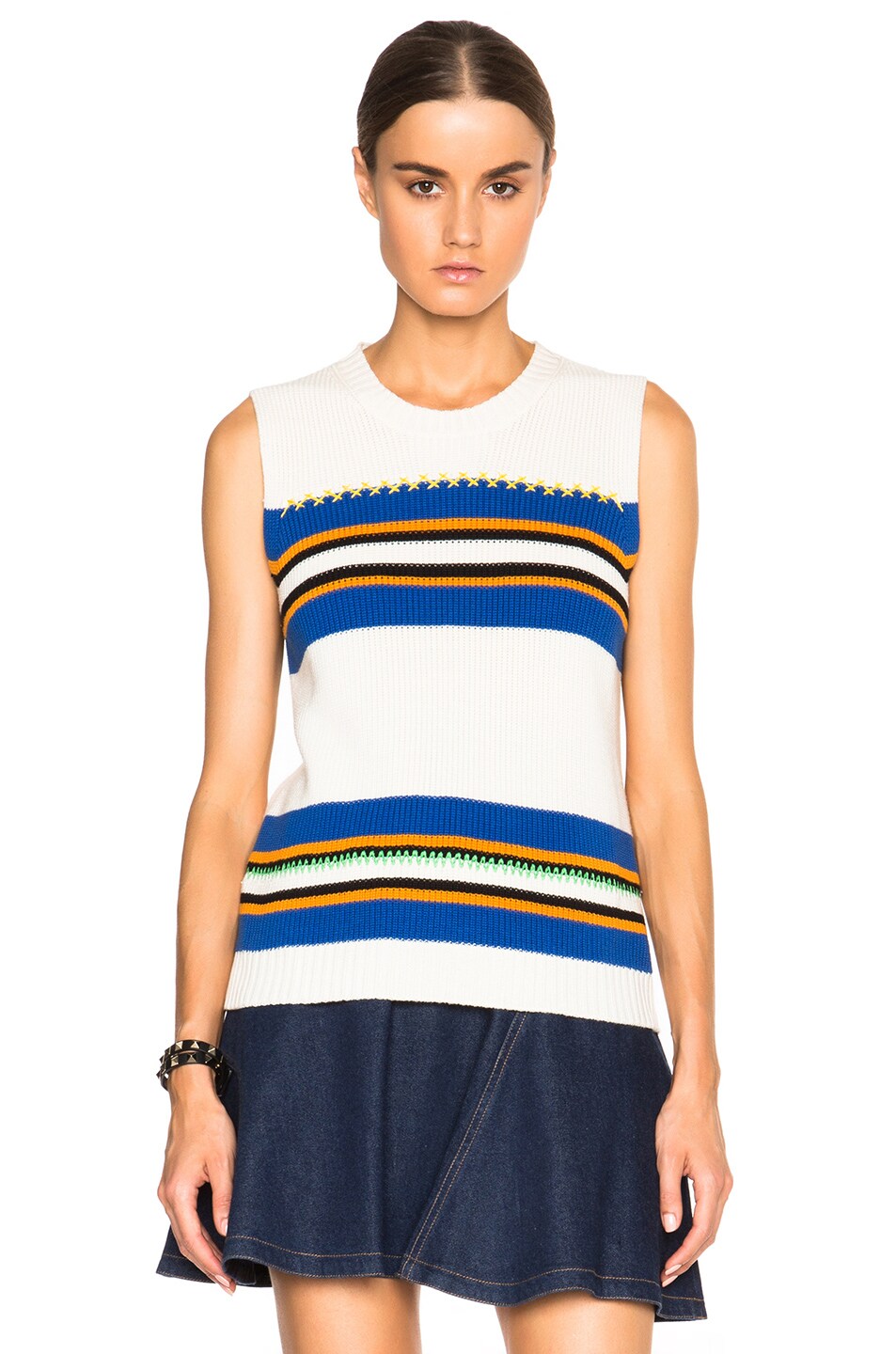 Image 1 of MSGM Striped Sleeveless Sweater in White Multi