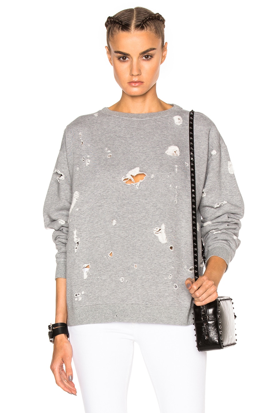 Image 1 of MSGM Shredded Pullover Sweater in Grey