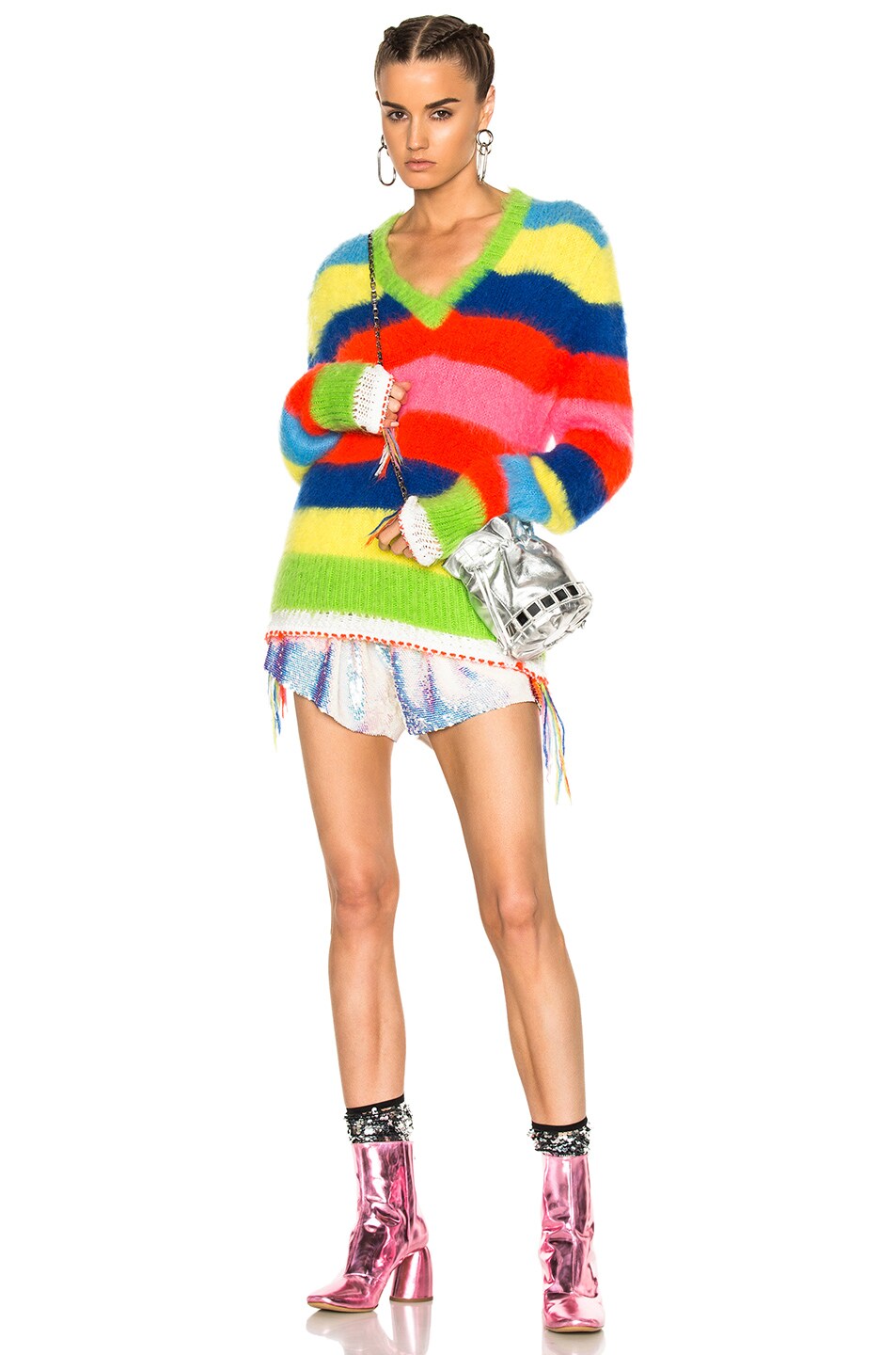 Image 1 of MSGM Striped V Neck Sweater in Multicolor
