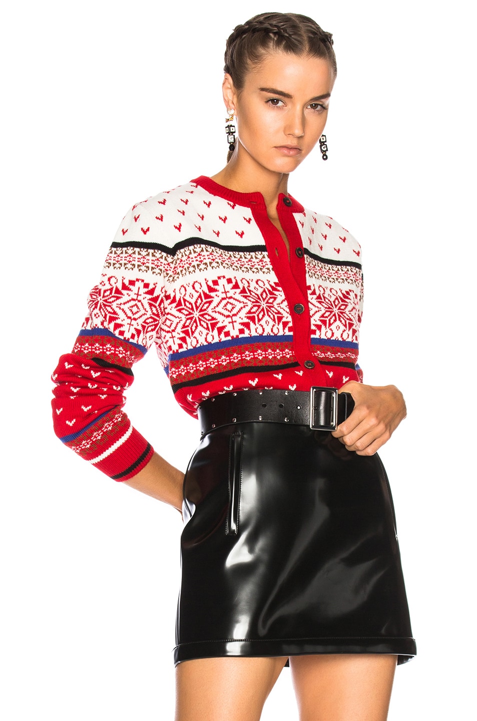 Image 1 of MSGM Jacquard Knit Cardigan in Red