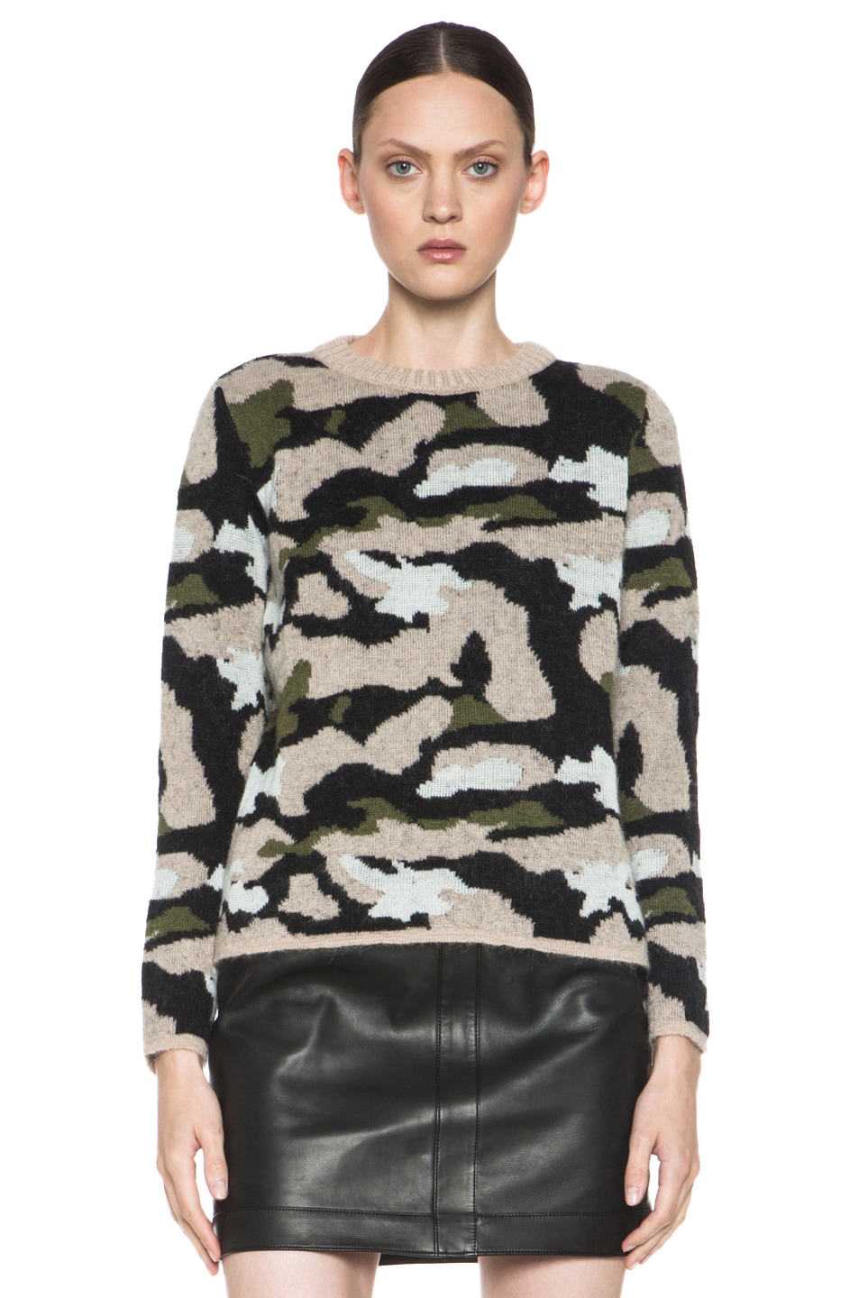 Image 1 of MSGM Camouflage Mohair-Blend Sweater in Khaki