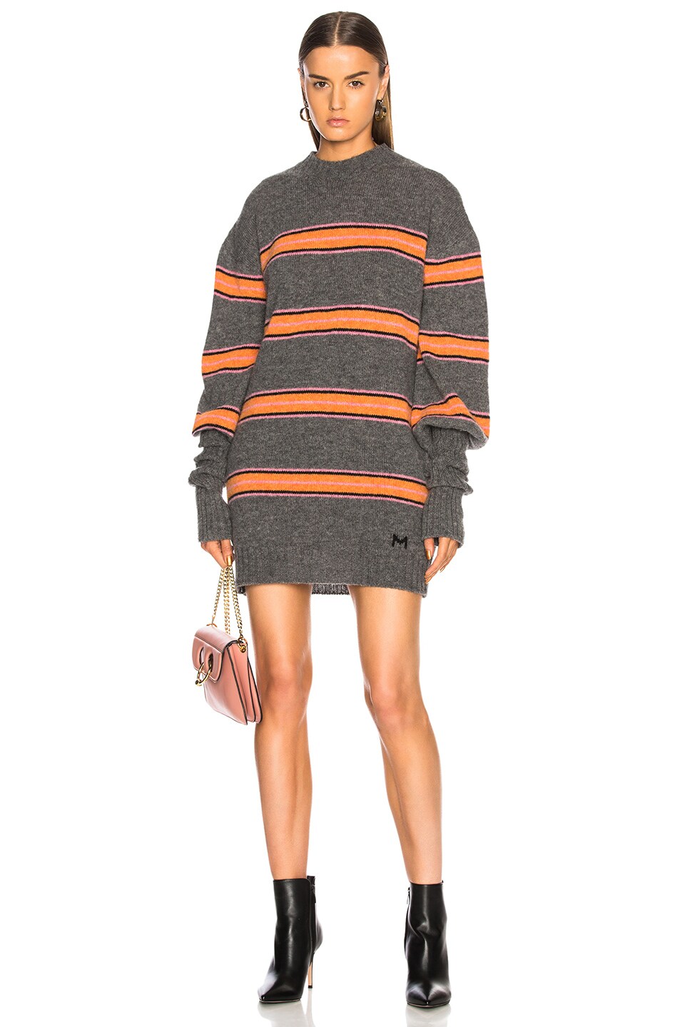 Image 1 of MSGM Striped Oversized Sweater in Grey & Orange