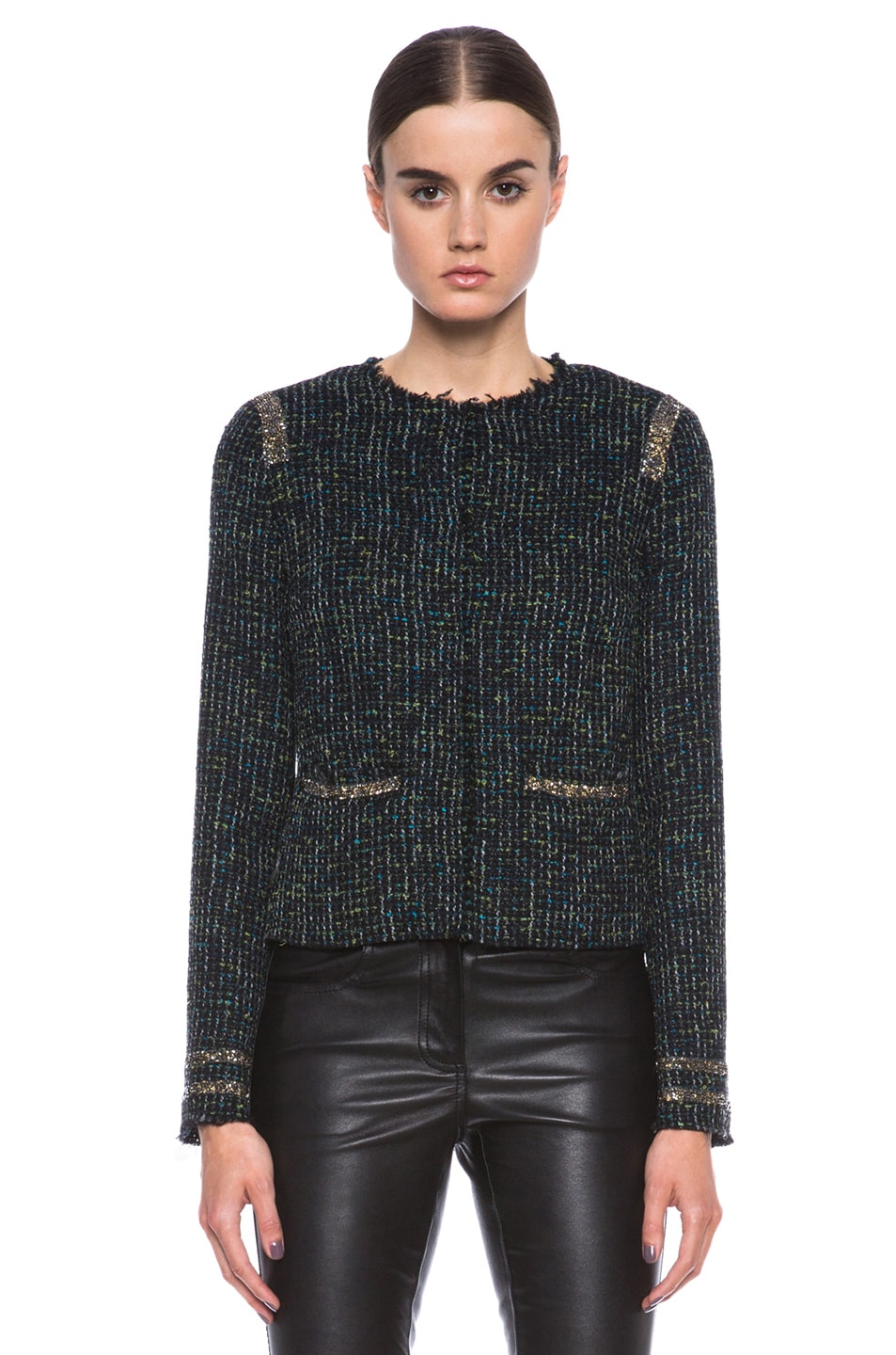 MSGM Tweed Lurex Jacket in Green | FWRD