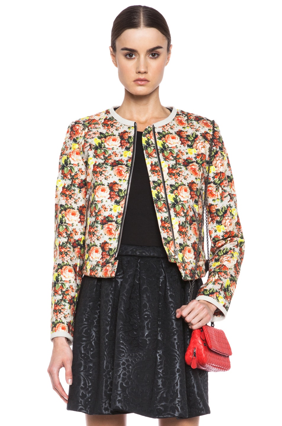 MSGM Cropped Floral Cotton Jacket in Multi | FWRD