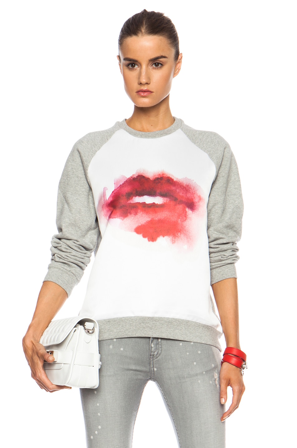 Image 1 of MSGM Watercolor Lips Sweatshirt in White