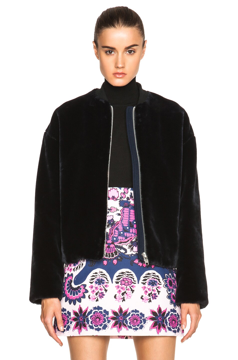 Image 1 of MSGM Faux Fur Bomber in Navy