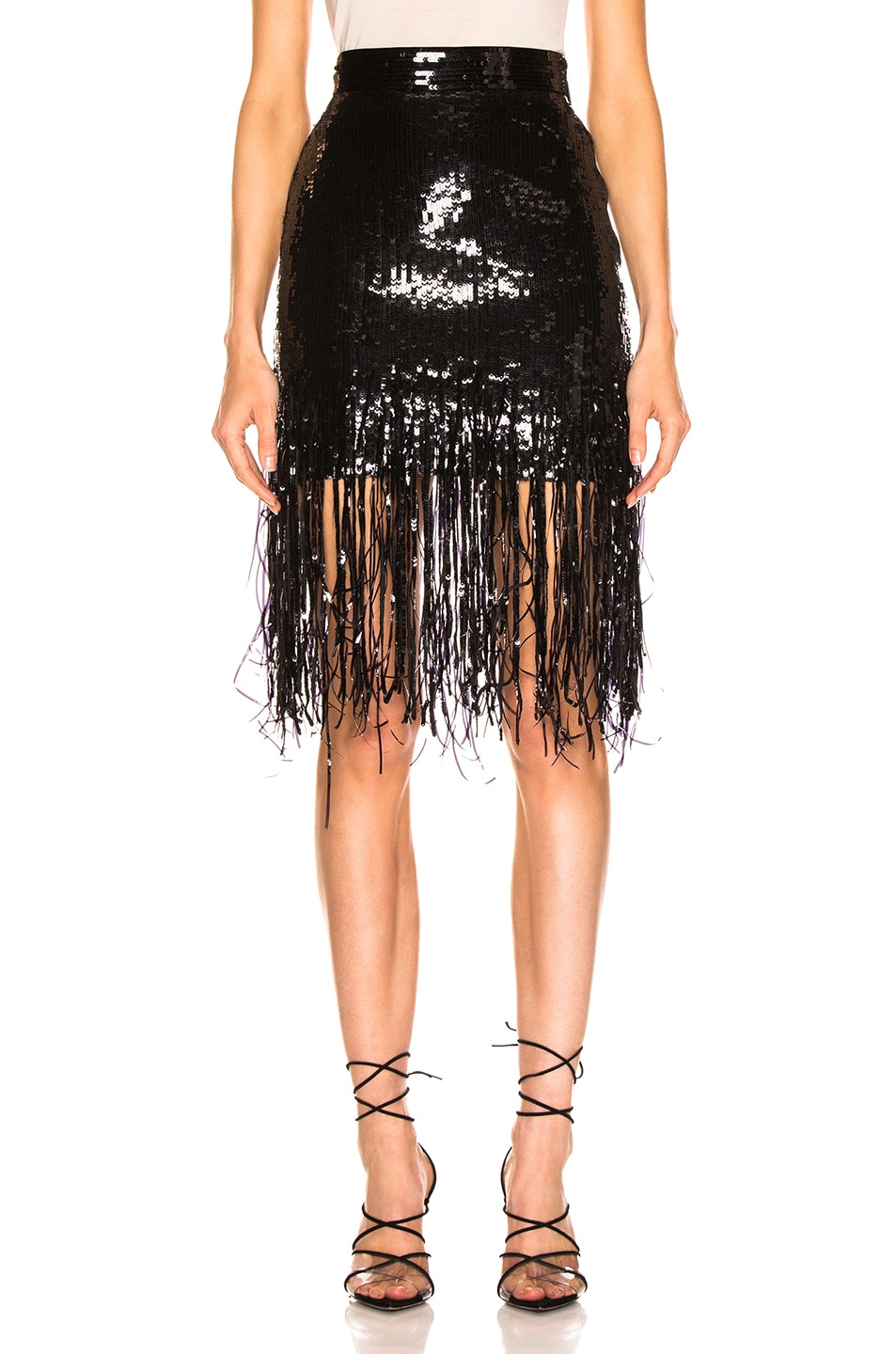 MSGM Sequined Fringe Skirt in Black | FWRD