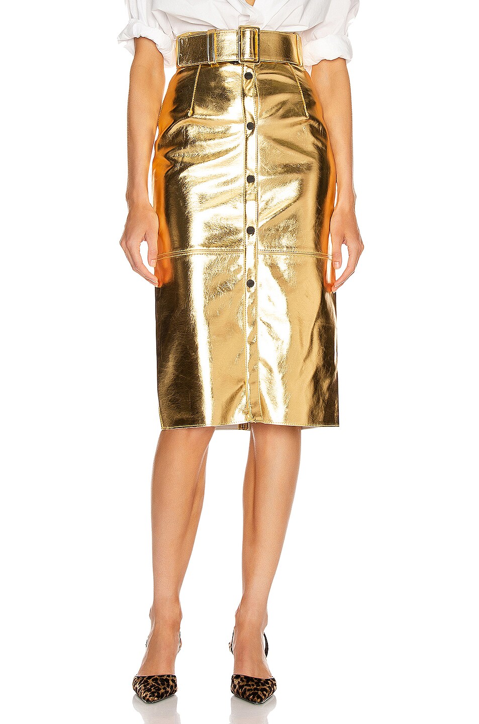 Image 1 of MSGM Long Metallic Skirt in Gold