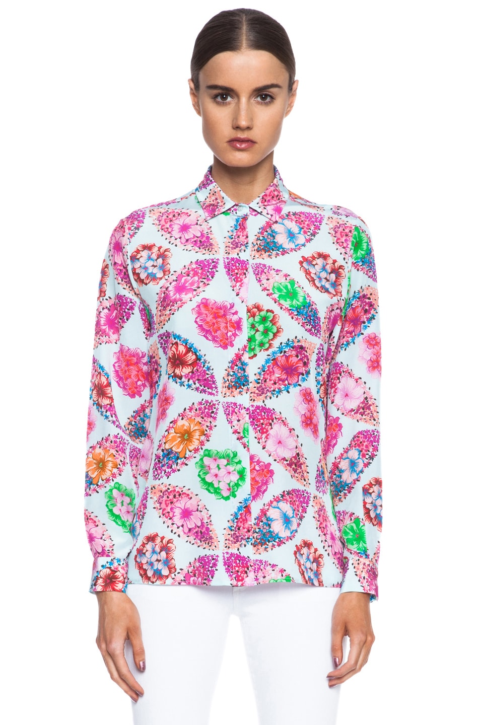 Image 1 of MSGM Floral Silk Blouse in Light Blue