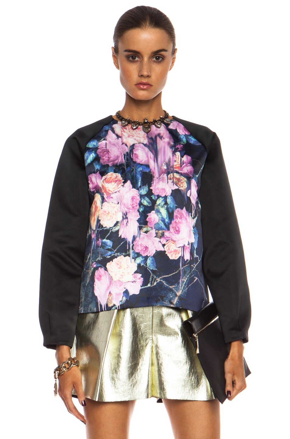 Image 1 of MSGM Colorblocked Silk Duchess Poly Top in Navy