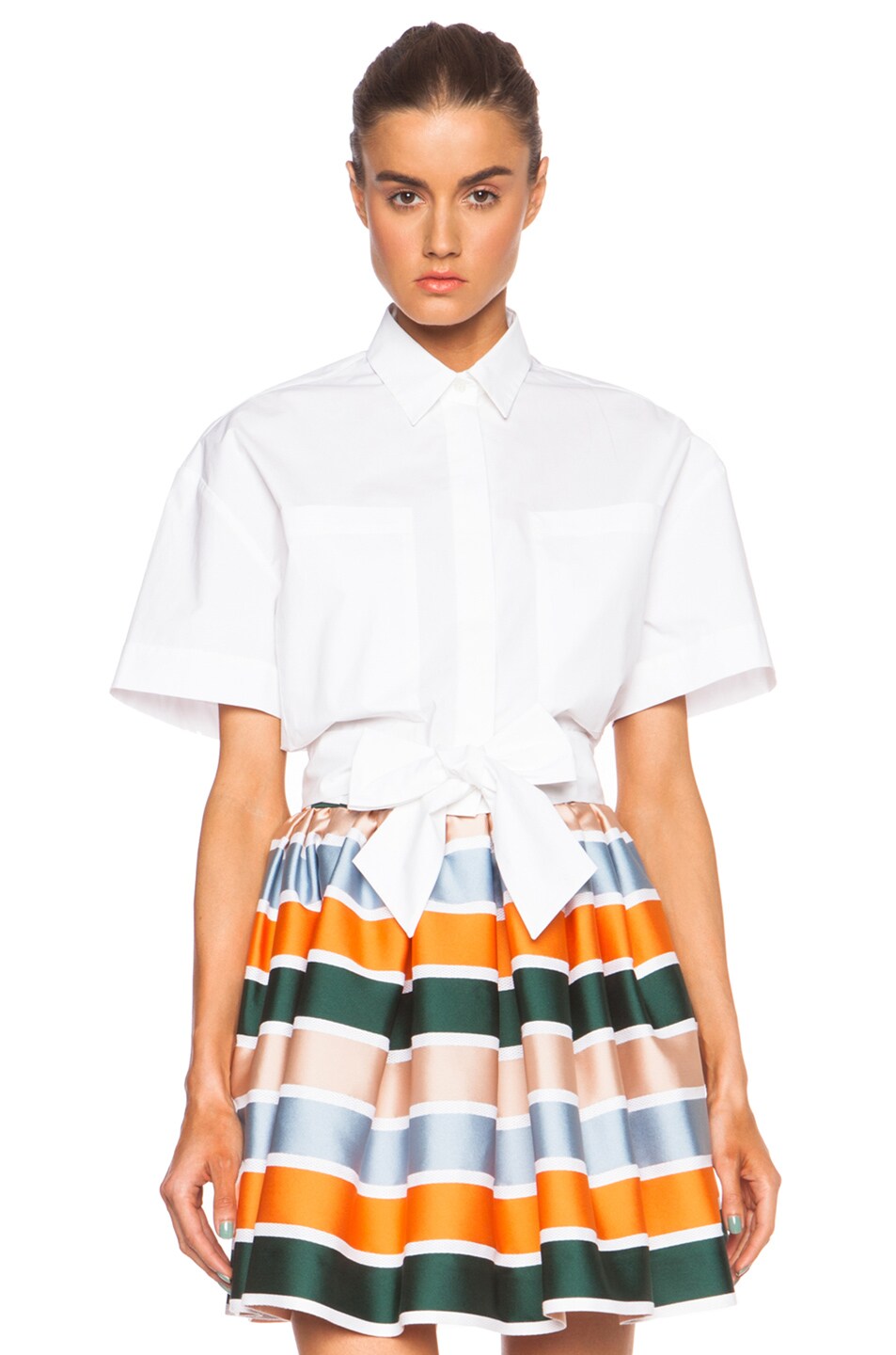 Image 1 of MSGM Cotton-Blend Button Down with Tie Waist in White