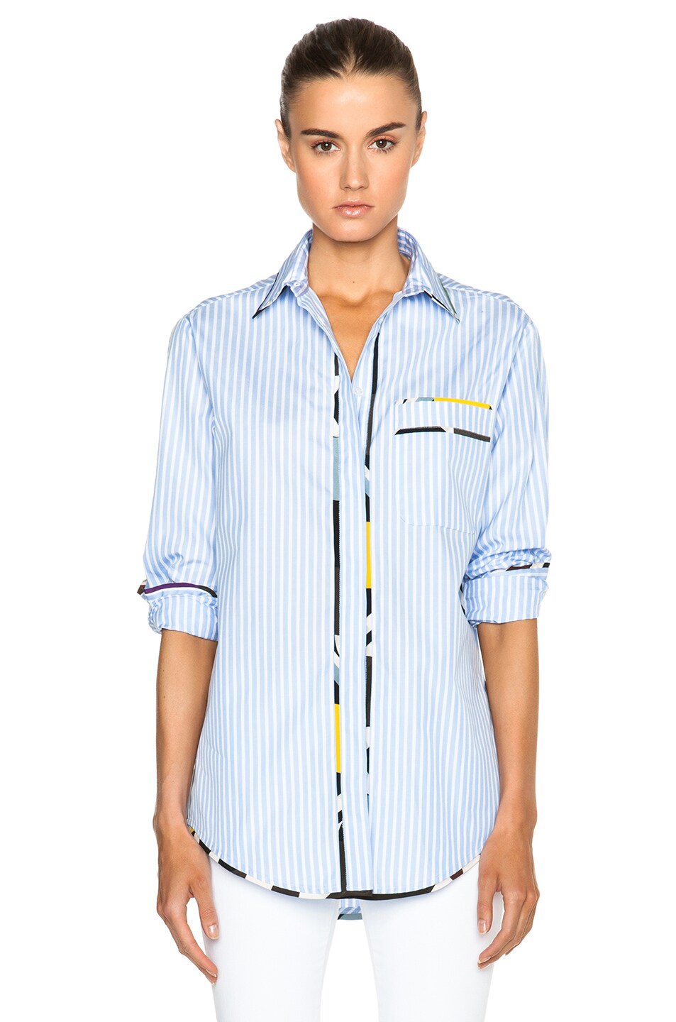 Image 1 of MSGM Contrast Piping Button Down in Blue Stripe