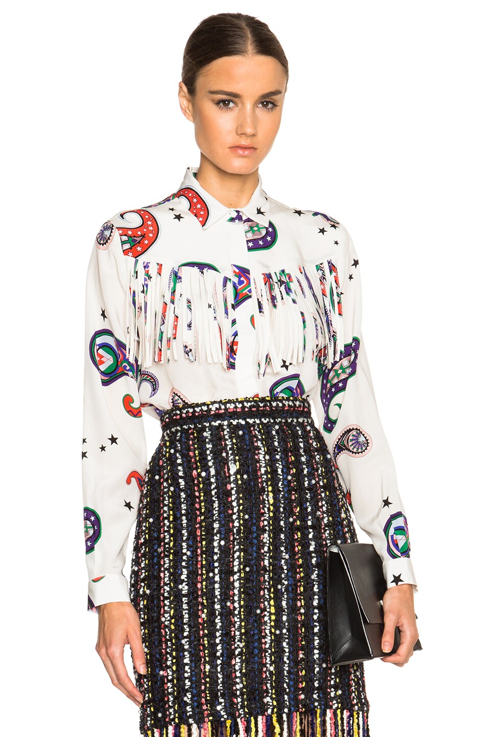 Image 1 of MSGM Memphis Cashmere Print Fringe Top in White