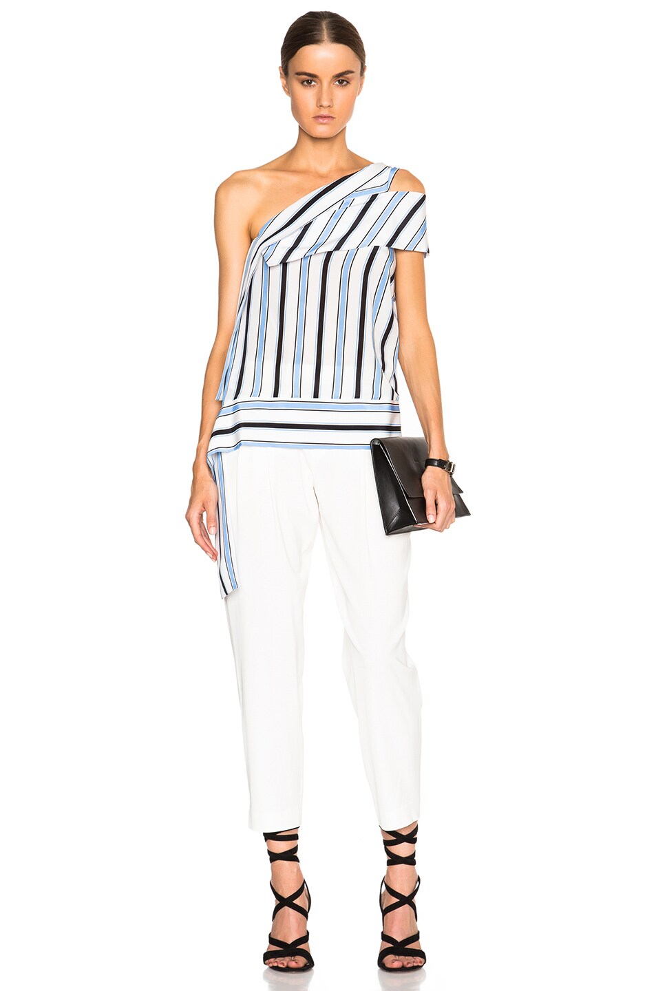 Image 1 of MSGM Striped One Shoulder Blouse in White