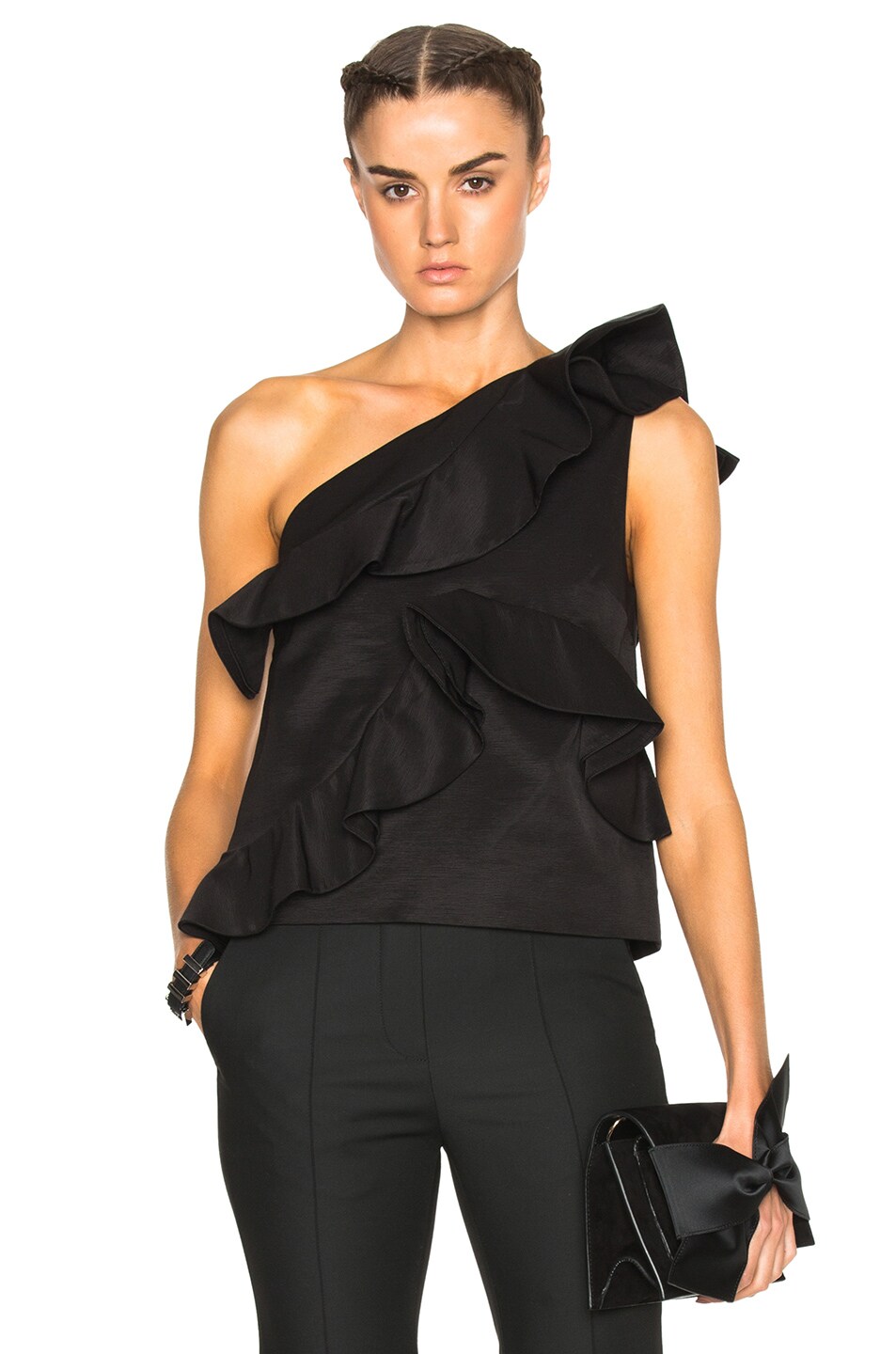 Image 1 of MSGM One Shoulder Ruffle Top in Black