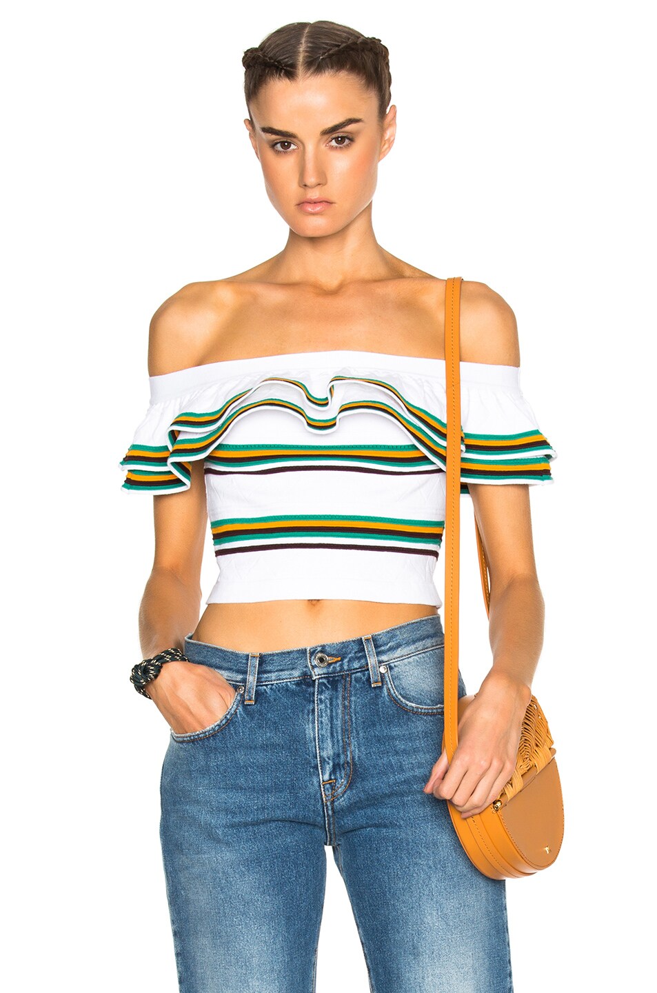 Image 1 of MSGM Striped Ruffle Blouse in White