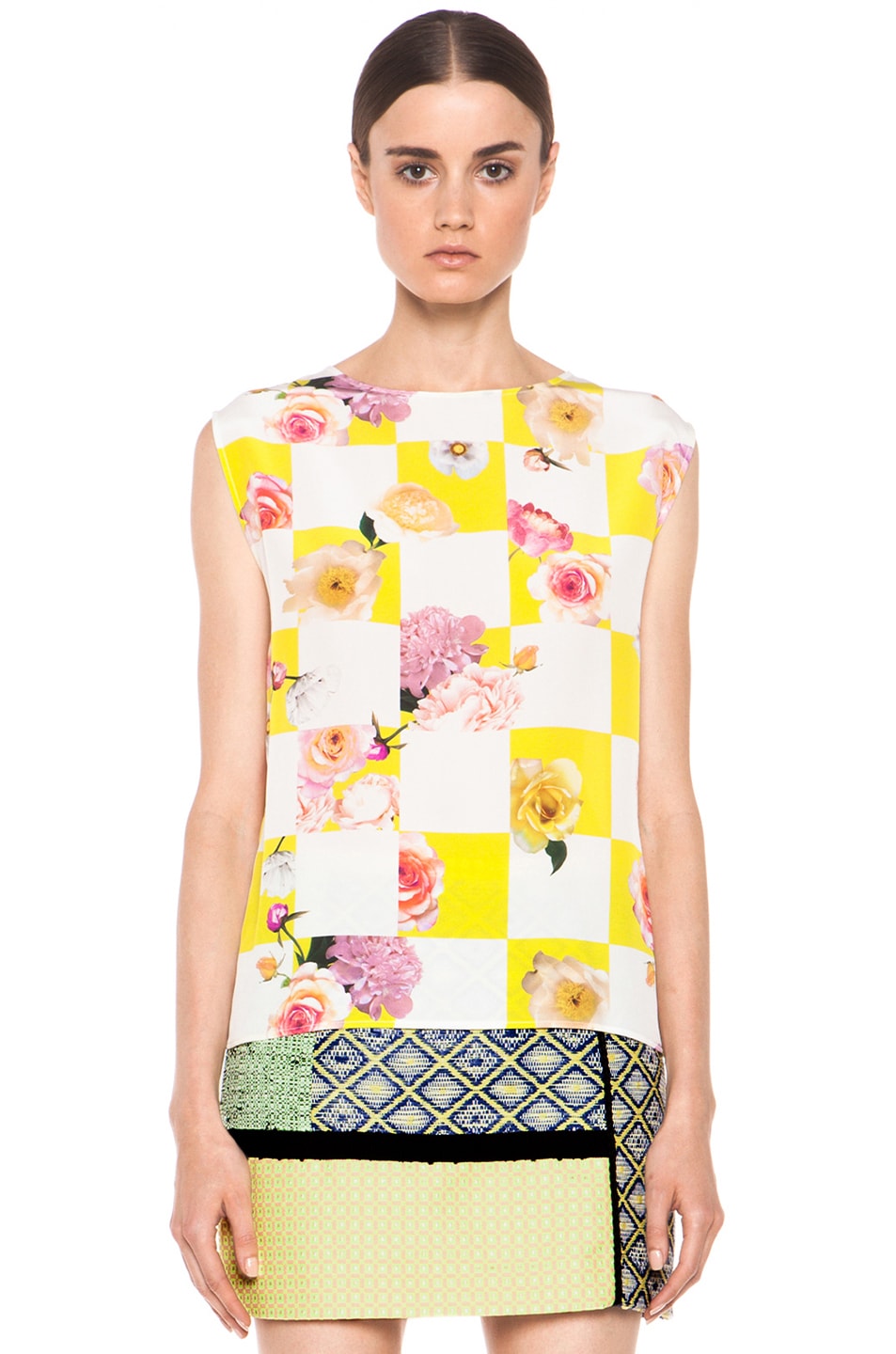 Image 1 of MSGM Floral Tank in Neon Yellow