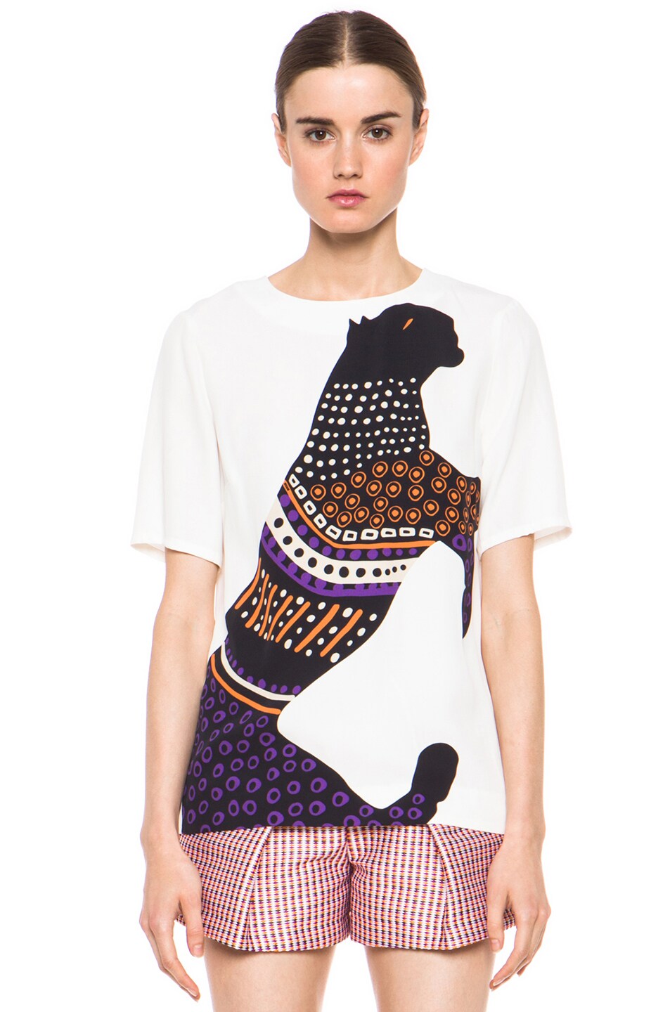 Image 1 of MSGM Silk Panther Tee in White & Violet