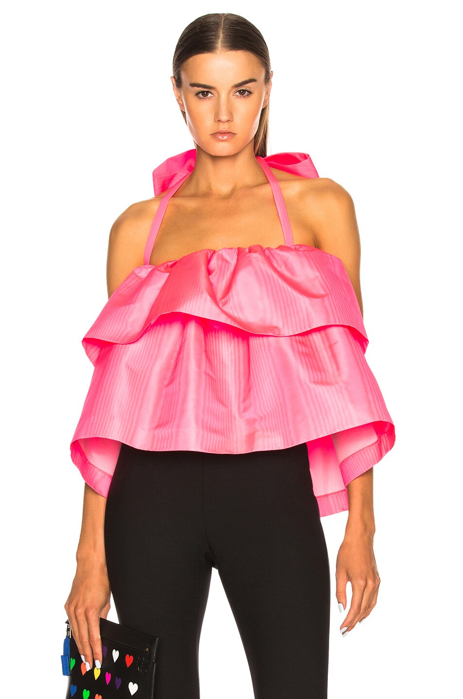 Image 1 of MSGM Ruffle Halter Top in Hot Pink