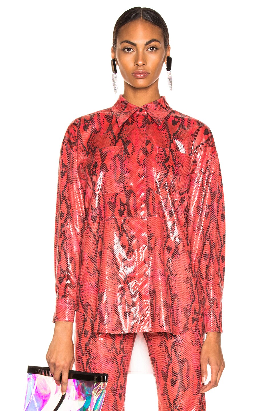 Image 1 of MSGM Snakeskin Button Down Top in Red