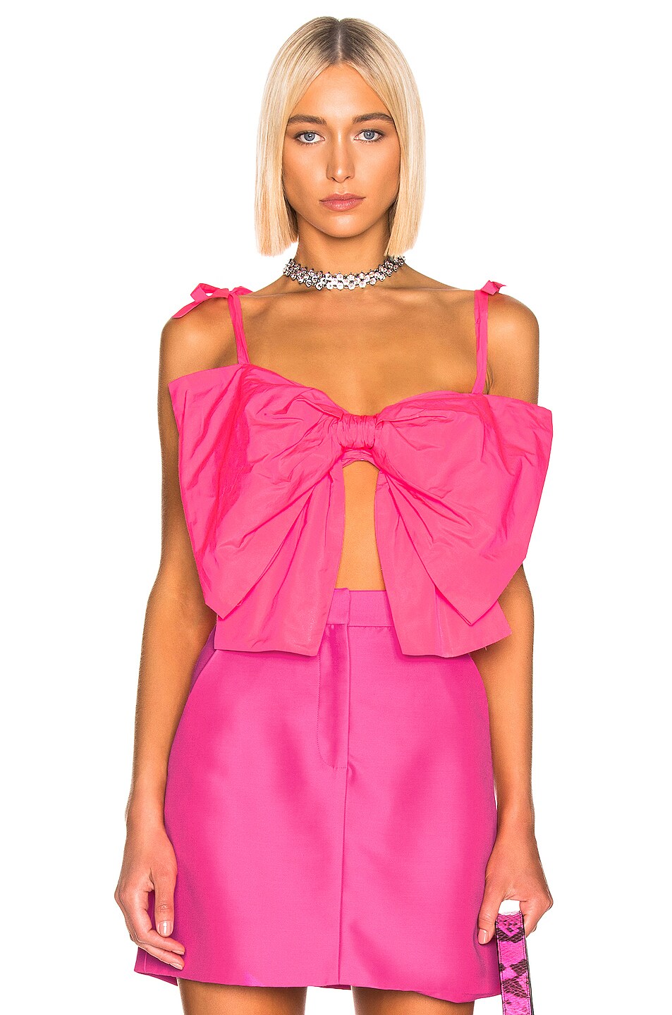 Image 1 of MSGM Bow Crop Top in Fluo Fuchsia