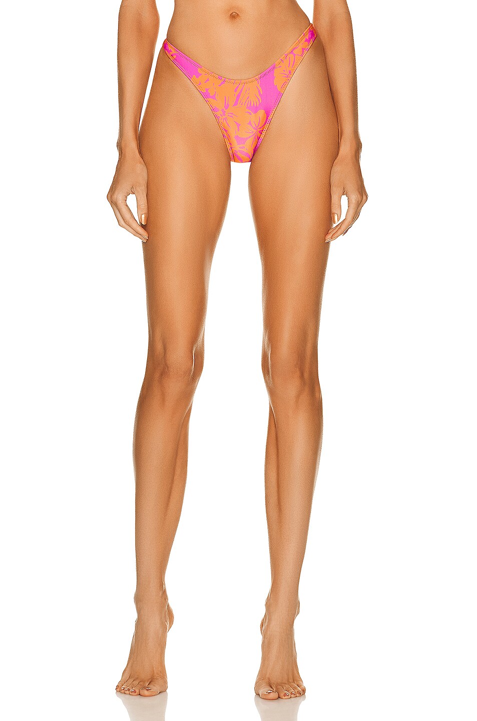 Image 1 of Melissa Simone High Rise Bikini Bottom in Pink & Orange