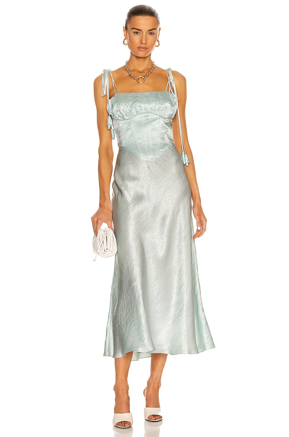 Image 1 of MARIANNA SENCHINA Folded Bustier Midi Dress in Turquoise