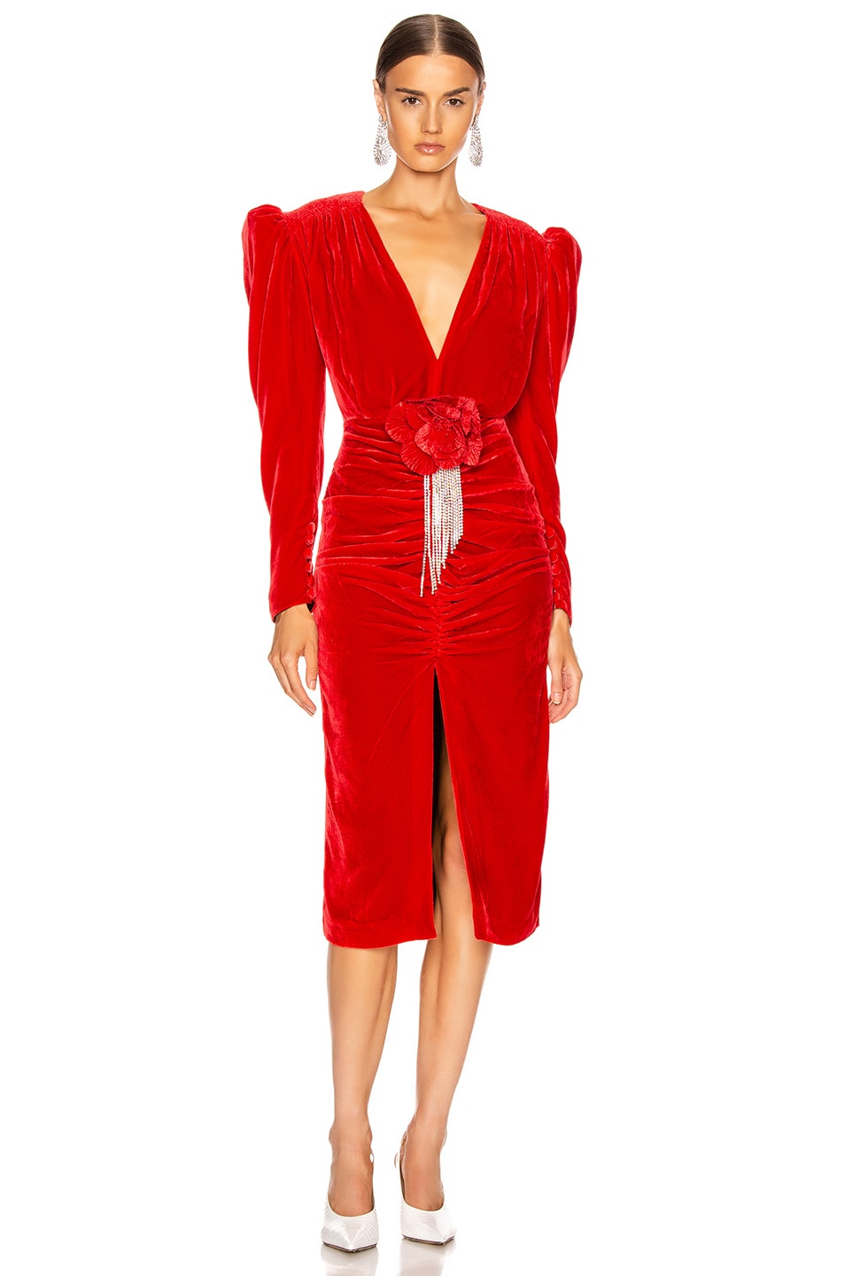 Image 1 of MARIANNA SENCHINA Velvet V Neck Midi Dress in Red