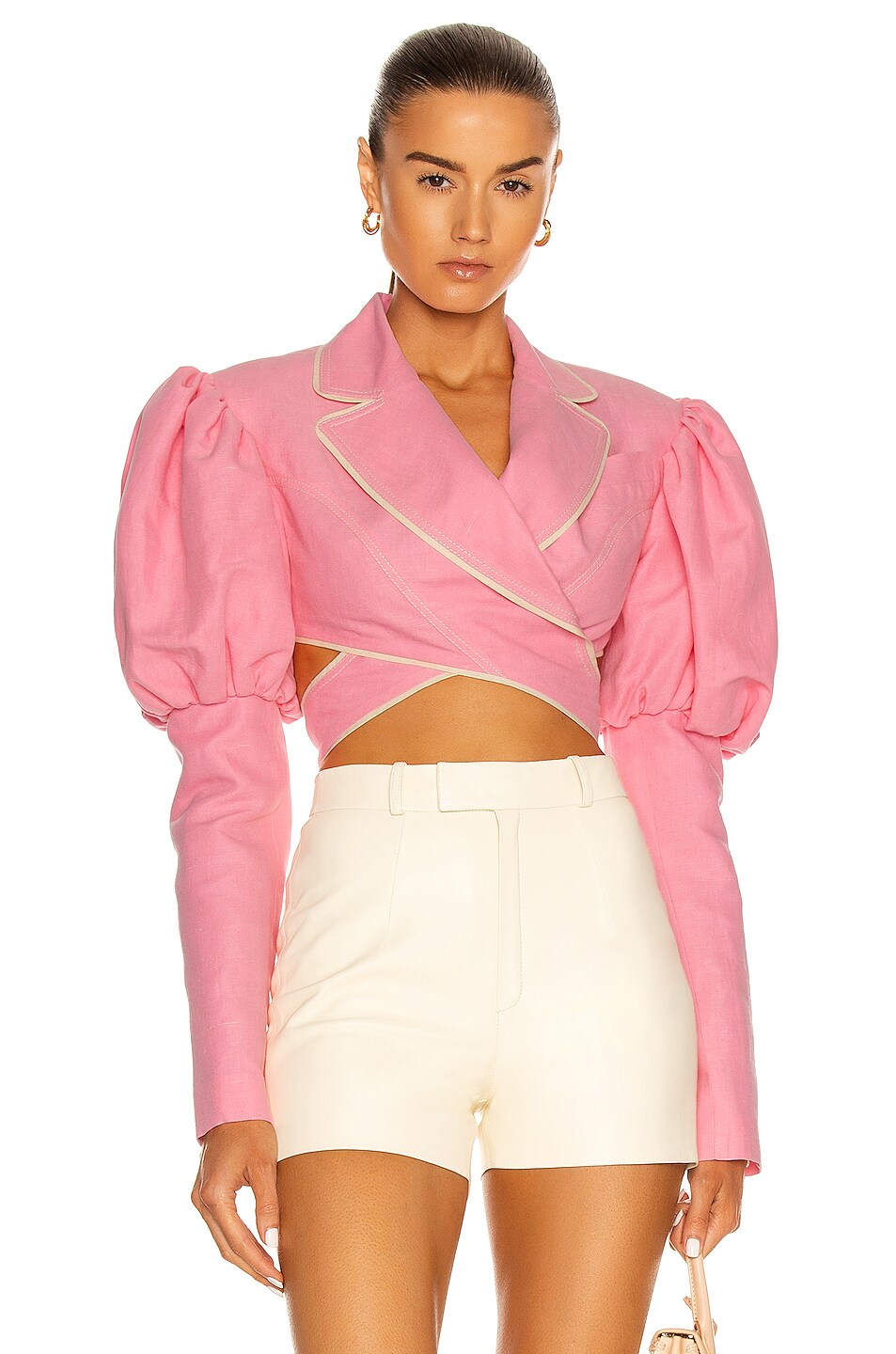 Image 1 of MARIANNA SENCHINA Cropped Cross Front Jacket in Candy Pink