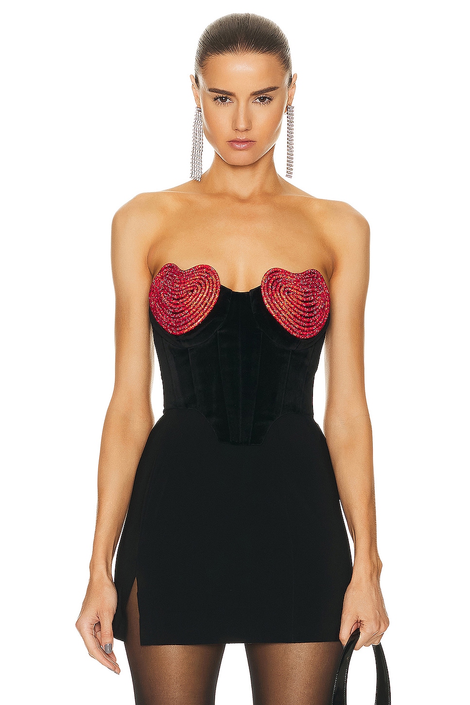 Image 1 of MARIANNA SENCHINA Red Heart Corset Top in Black & Red Crystals