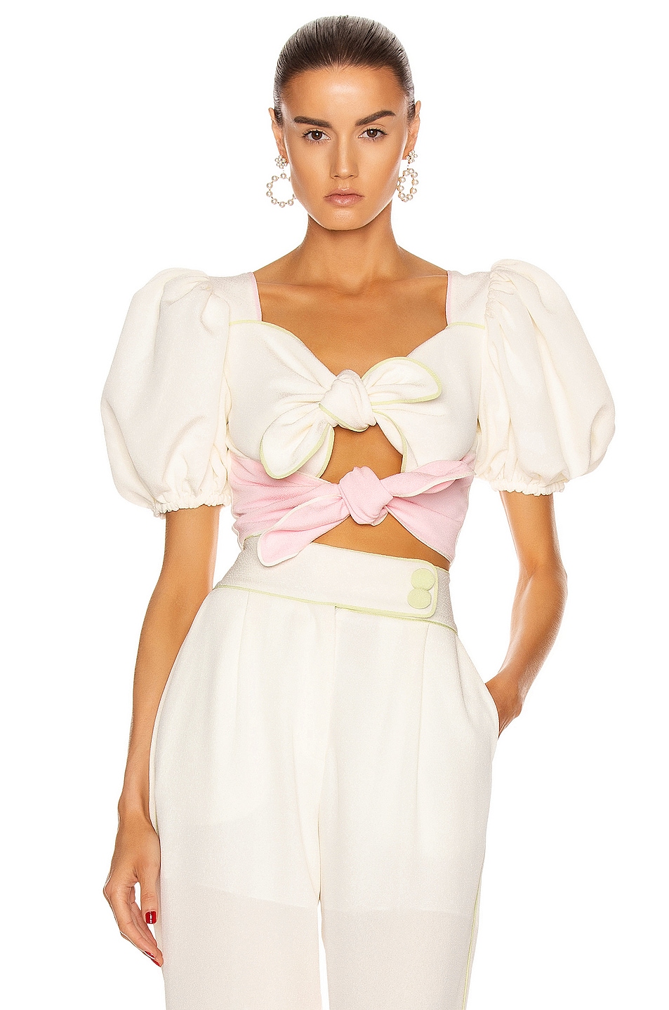 Image 1 of MARIANNA SENCHINA Signature Double Bow Top in Pistachio & Baby Pink