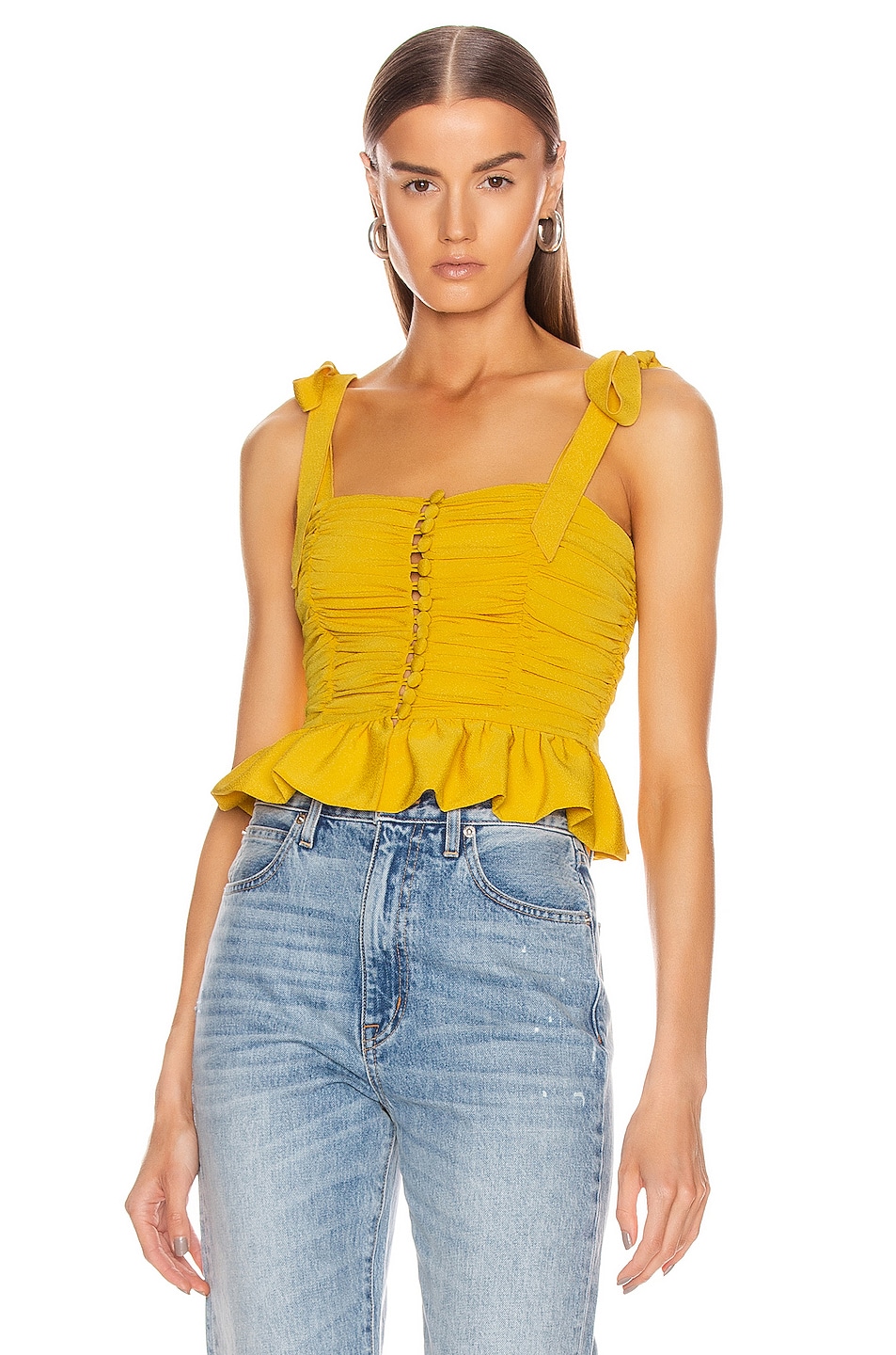 Image 1 of MARIANNA SENCHINA Ruched Button Up Sleeveless Top in Yellow