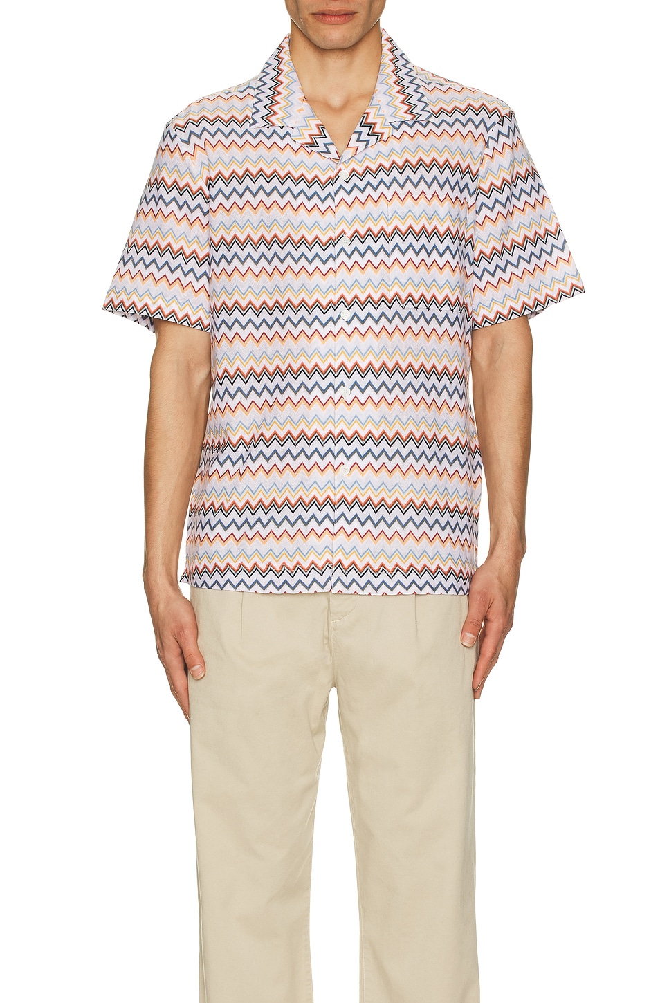 Image 1 of Missoni Short Sleeve Shirt in White & Orange