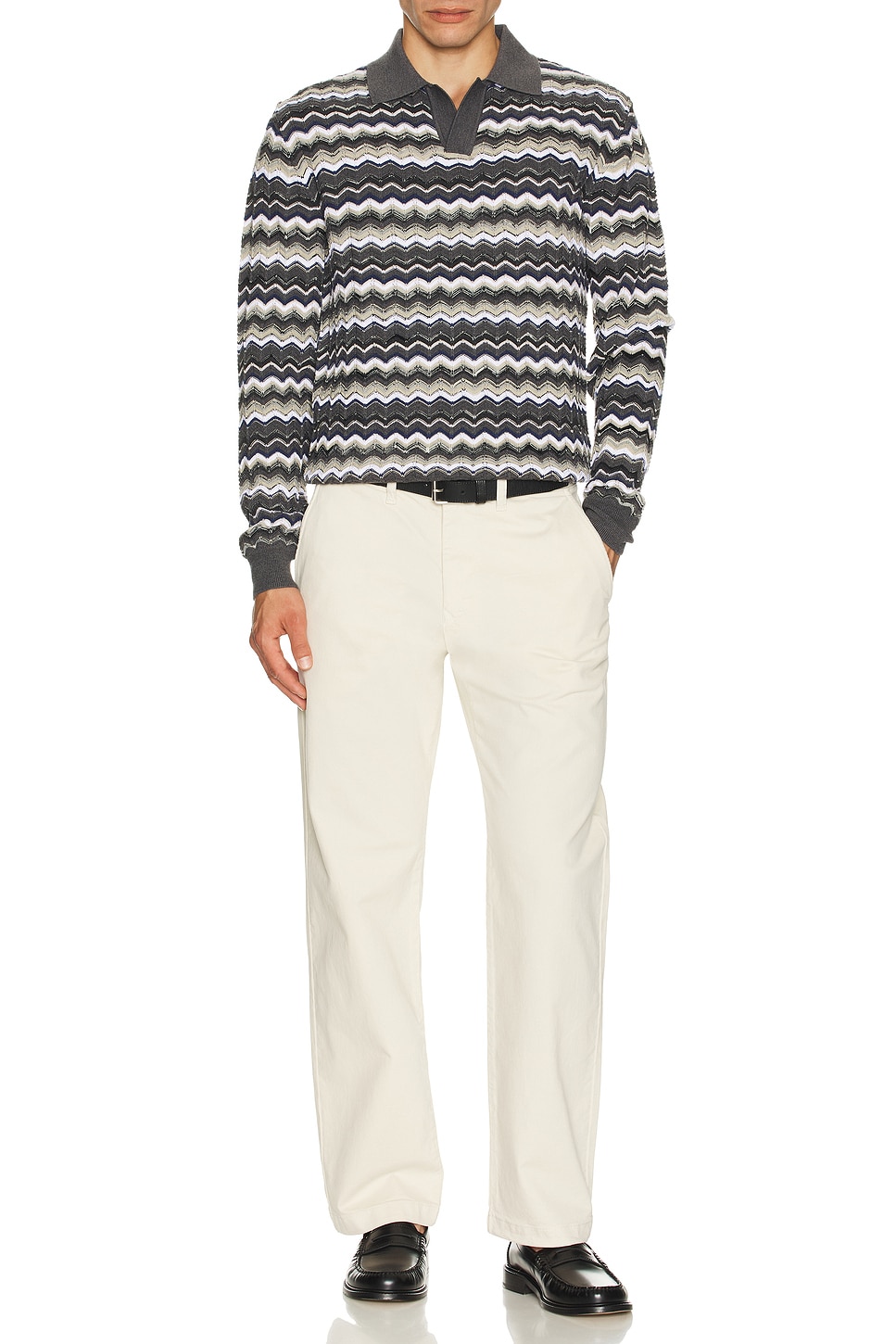 Image 1 of Missoni Long Sleeve Polo in Grey & Beige