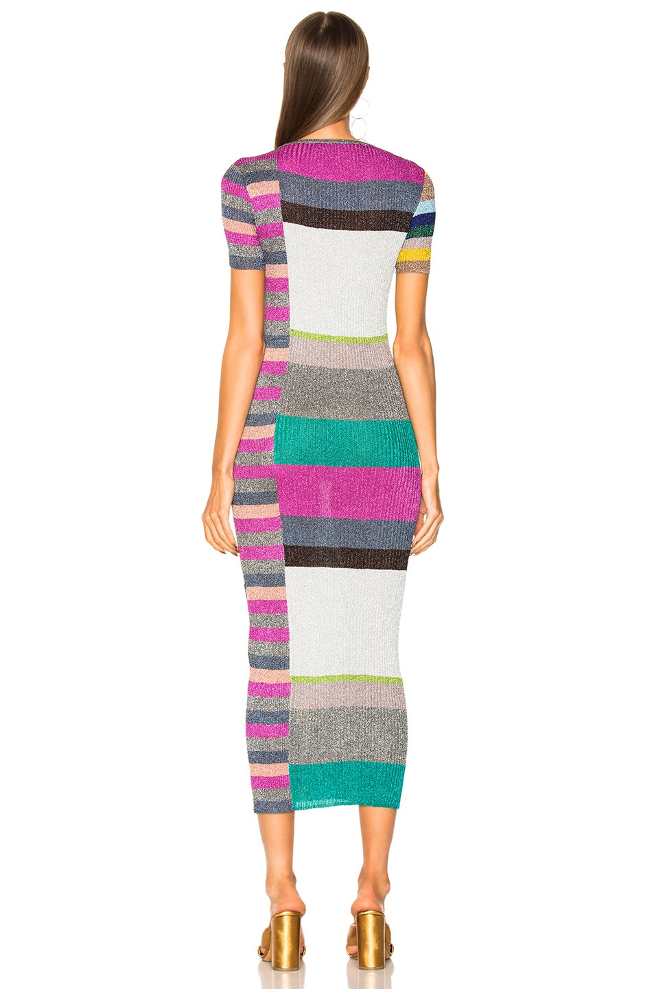 MISSONI Short Sleeve Printed Knit Maxi Dress In Green, Metallics, Pink ...